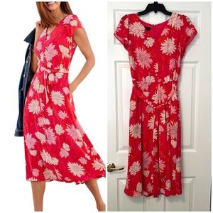 Talbots Chrysanthemum midi shirt dress belted coral floral 10